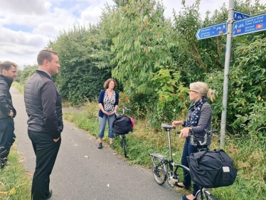 Gareth on Cycle Route 84 discussing active travel with Sustrans Director 